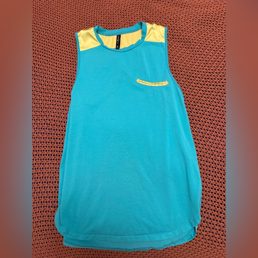 Two Fly Western Teal and Yellow Sleeveless Top